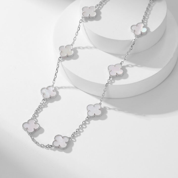 [ELAN LUXE]CLOVER 10 MOTIFS WHITE MOTHER OF PEARL NECKLACE