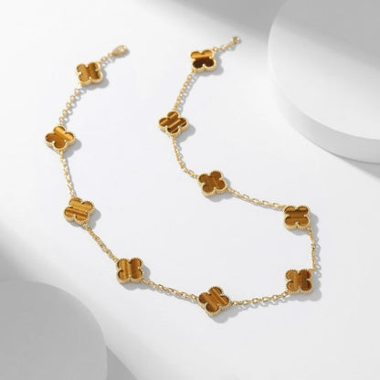 [ELAN LUXE]CLOVER 10 MOTIFS TIGER EYE NECKLACE