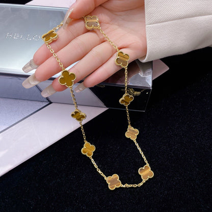 [ELAN LUXE]CLOVER 10 MOTIFS TIGER EYE NECKLACE