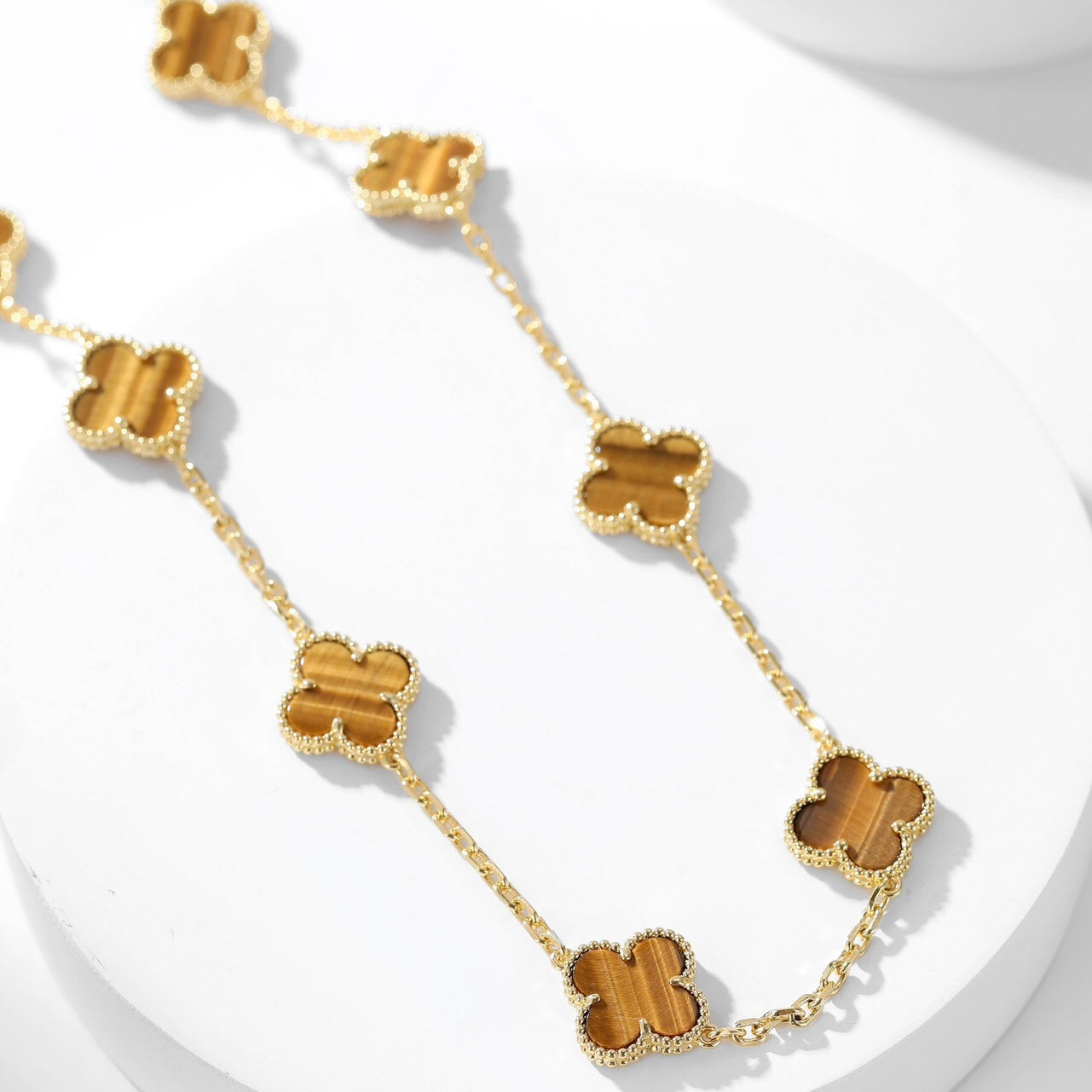 [ELAN LUXE]CLOVER 10 MOTIFS TIGER EYE NECKLACE