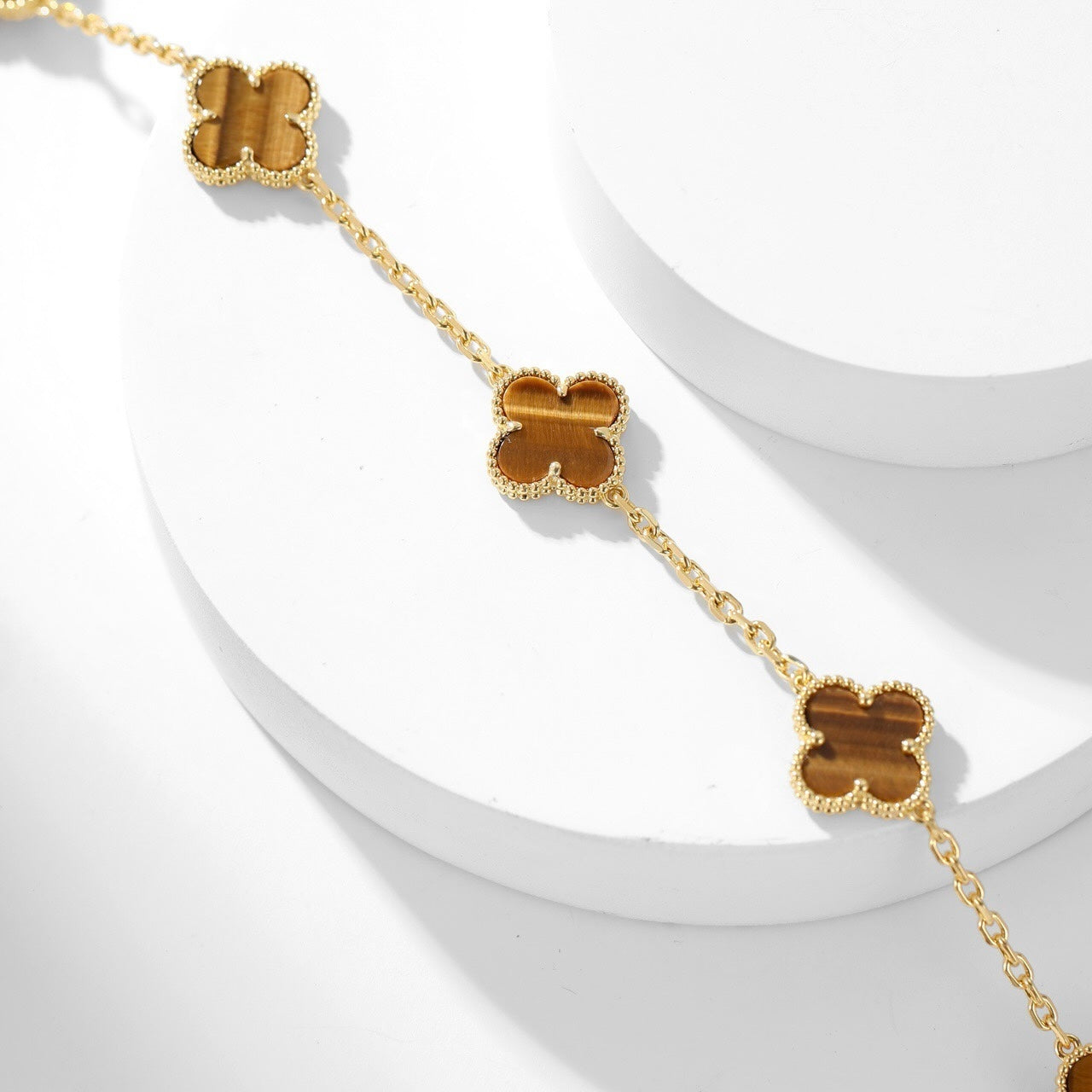 [ELAN LUXE]CLOVER 10 MOTIFS TIGER EYE NECKLACE