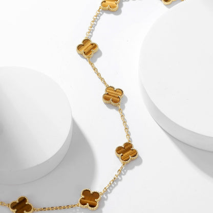 [ELAN LUXE]CLOVER 10 MOTIFS TIGER EYE NECKLACE