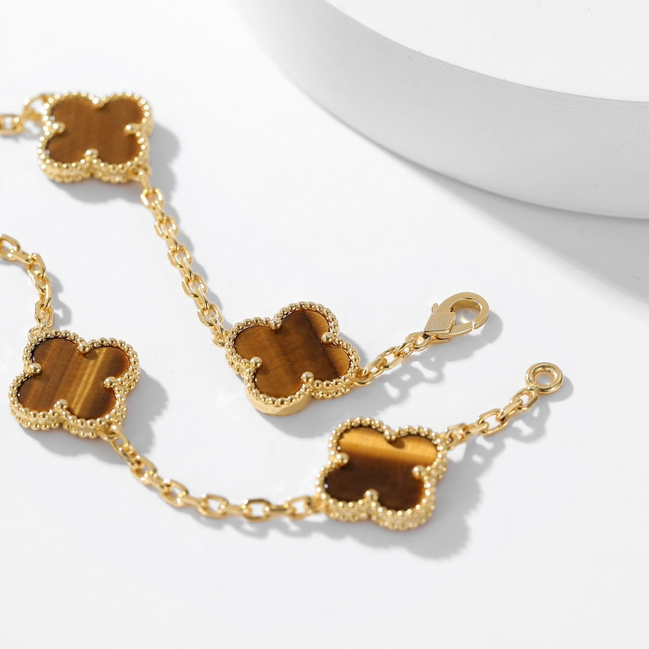 [ELAN LUXE]CLOVER 10 MOTIFS TIGER EYE NECKLACE
