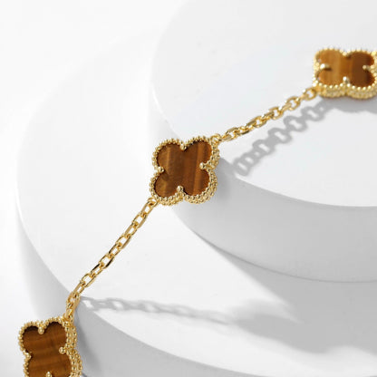 [ELAN LUXE]CLOVER 10 MOTIFS TIGER EYE NECKLACE