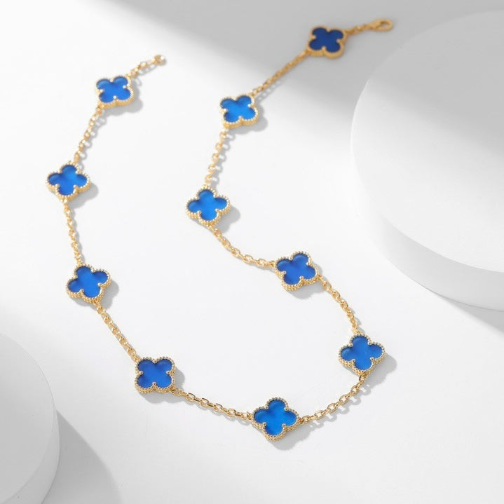 [ELAN LUXE]CLOVER 10 MOTIFS BLUE AGATE NECKLACE