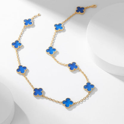 [ELAN LUXE]CLOVER 10 MOTIFS BLUE AGATE NECKLACE