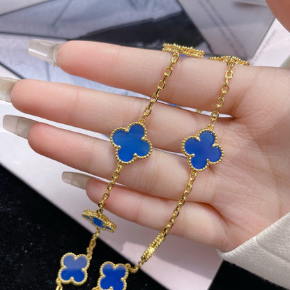 [ELAN LUXE]CLOVER 10 MOTIFS BLUE AGATE NECKLACE