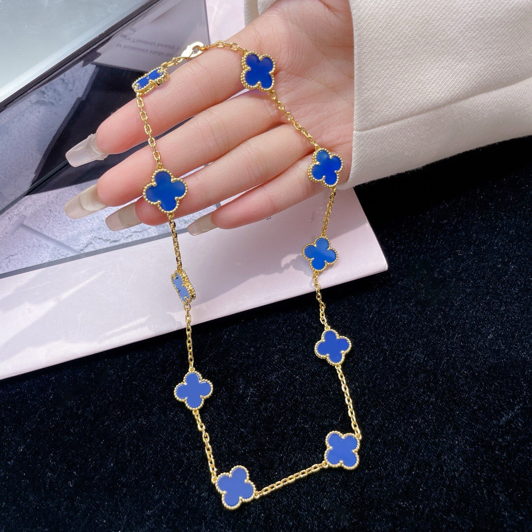 [ELAN LUXE]CLOVER 10 MOTIFS BLUE AGATE NECKLACE