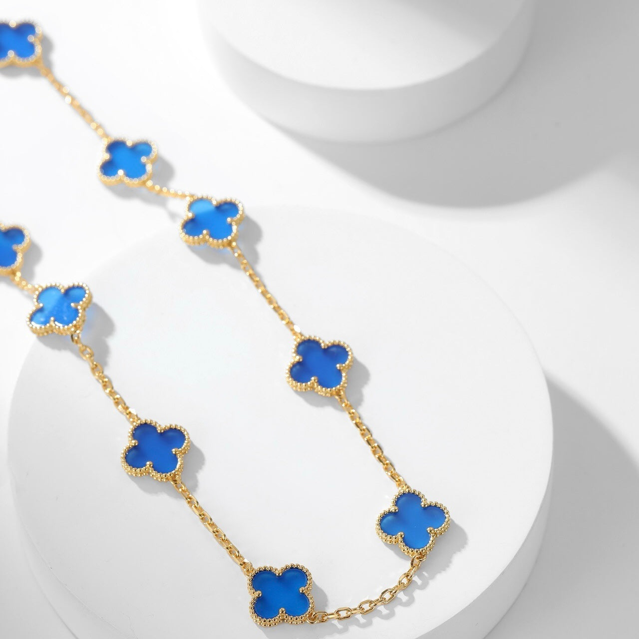 [ELAN LUXE]CLOVER 10 MOTIFS BLUE AGATE NECKLACE