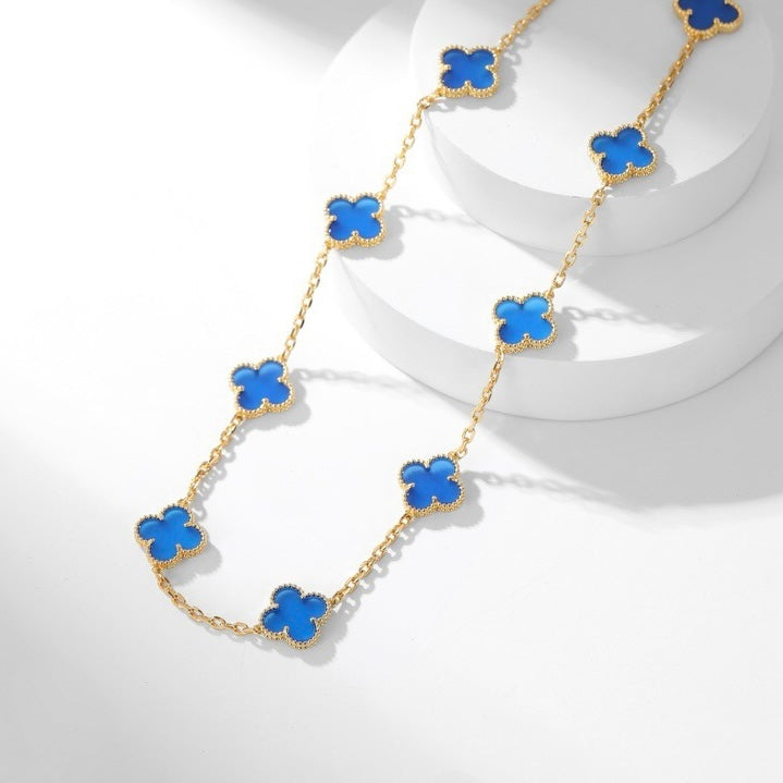 [ELAN LUXE]CLOVER 10 MOTIFS BLUE AGATE NECKLACE