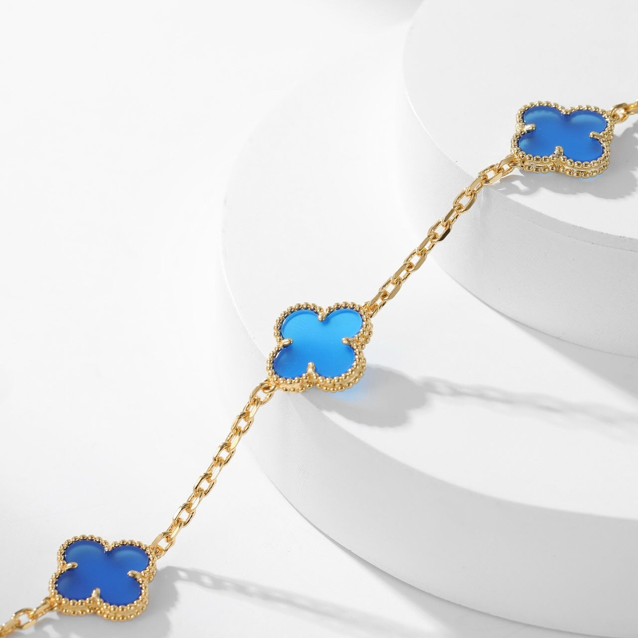 [ELAN LUXE]CLOVER 10 MOTIFS BLUE AGATE NECKLACE