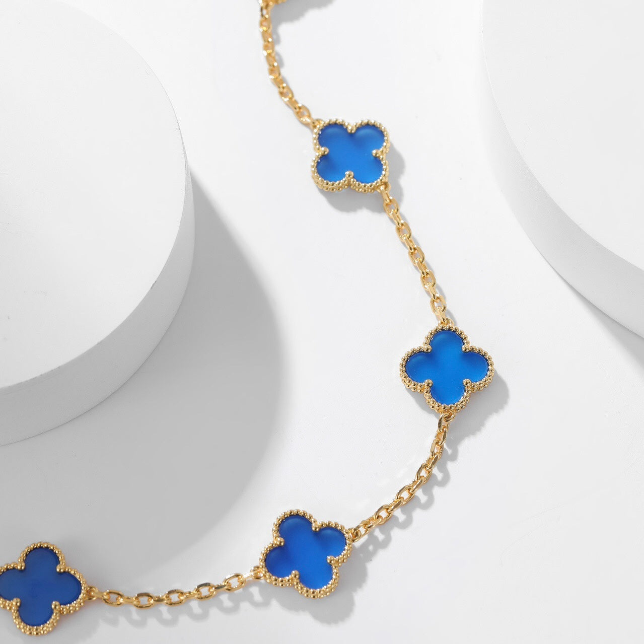 [ELAN LUXE]CLOVER 10 MOTIFS BLUE AGATE NECKLACE