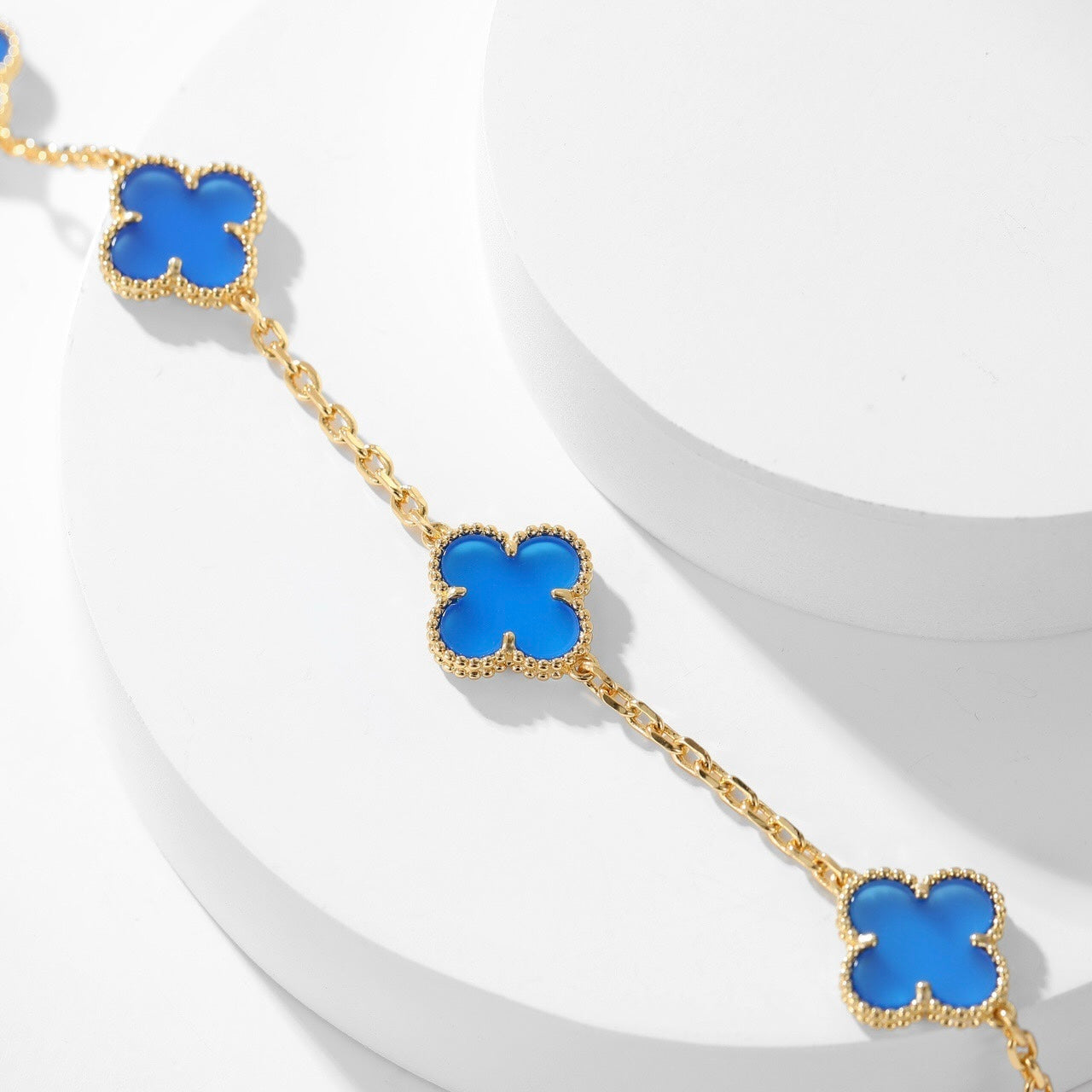 [ELAN LUXE]CLOVER 10 MOTIFS BLUE AGATE NECKLACE