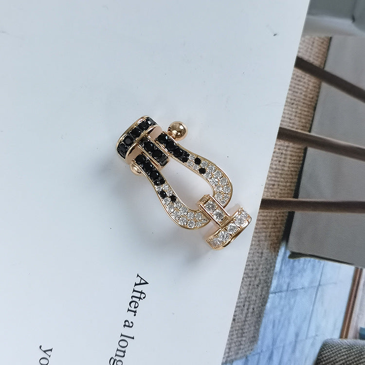 [ELAN LUXE]FORCE LARGE HORSESHOE BLACK WHITE DIAMOND BRACELET SILVER