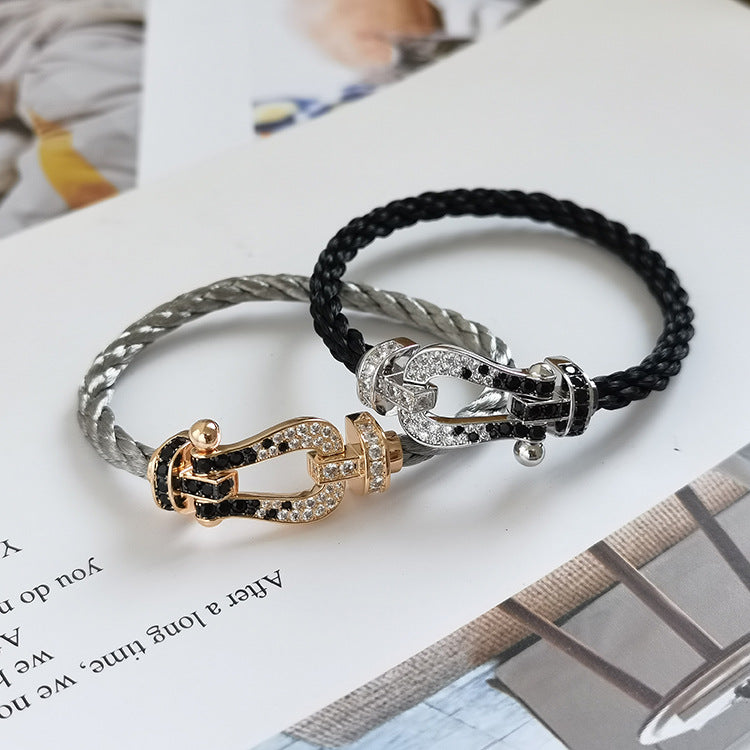 [ELAN LUXE]FORCE LARGE HORSESHOE BLACK WHITE DIAMOND BRACELET SILVER