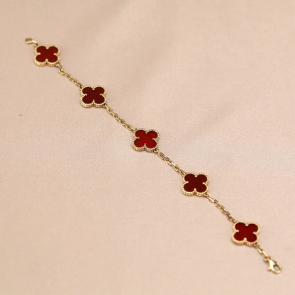 [ELAN LUXE] CLOVER 5 MOTIF RED CORNELIAN BRACELET COLLECTION