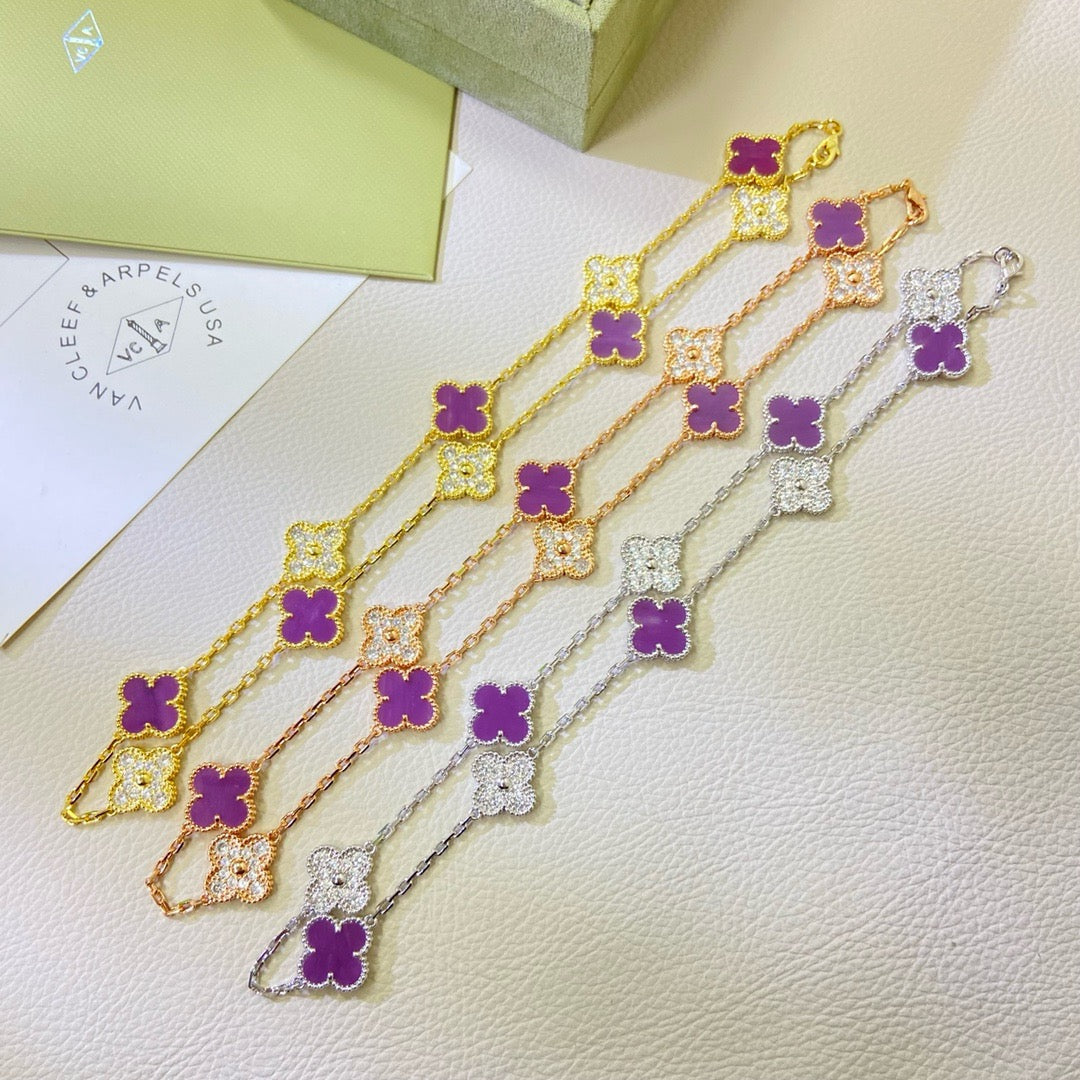 [ELAN LUXE]CLOVER 10 MOTIFS  PURPLE VIOLET DIAMOND NECKLACE
