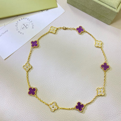 [ELAN LUXE]CLOVER 10 MOTIFS  PURPLE VIOLET DIAMOND NECKLACE