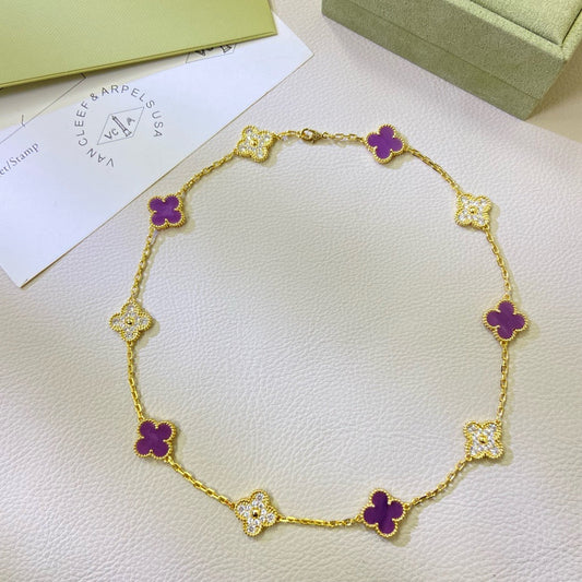 [ELAN LUXE]CLOVER 10 MOTIFS  PURPLE VIOLET DIAMOND NECKLACE