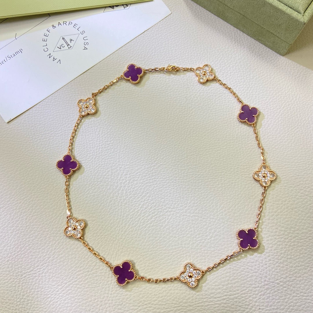 [ELAN LUXE]CLOVER 10 MOTIFS  PURPLE VIOLET DIAMOND NECKLACE