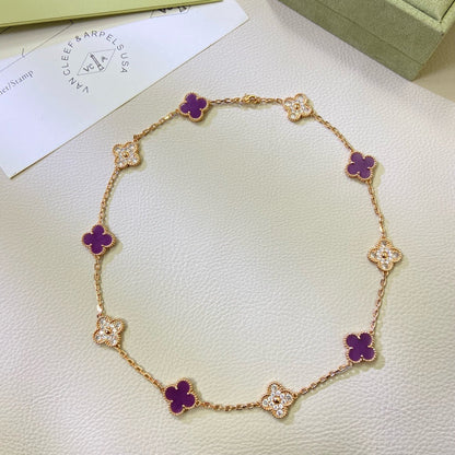 [ELAN LUXE]CLOVER 10 MOTIFS  PURPLE VIOLET DIAMOND NECKLACE
