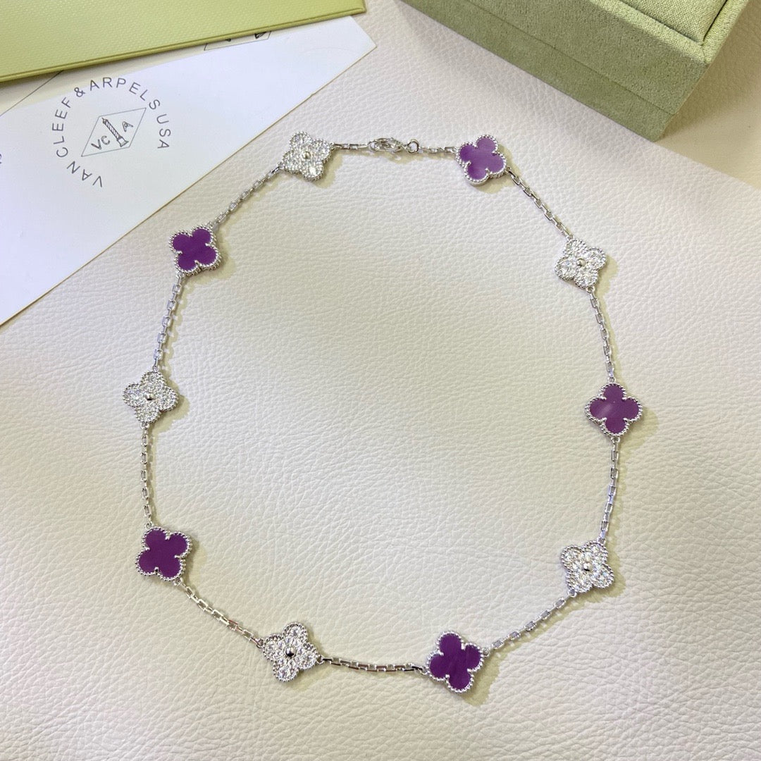 [ELAN LUXE]CLOVER 10 MOTIFS  PURPLE VIOLET DIAMOND NECKLACE