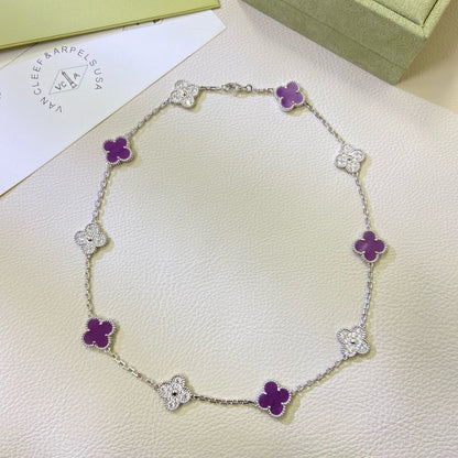[ELAN LUXE]CLOVER 10 MOTIFS  PURPLE VIOLET DIAMOND NECKLACE