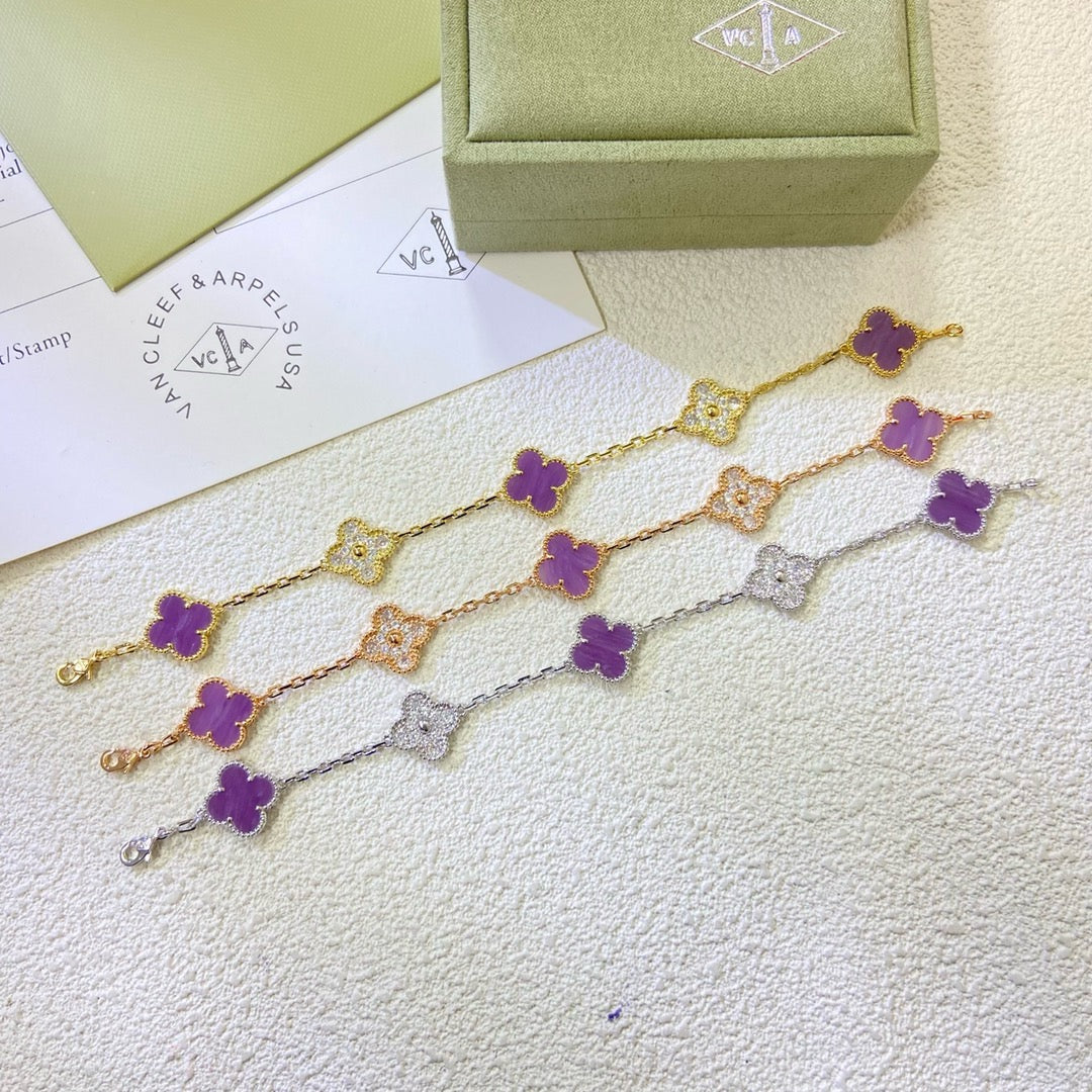 [ELAN LUXE]CLOVER  5 MOTIFS  PURPLE VIOLET DIAMOND BRACELET