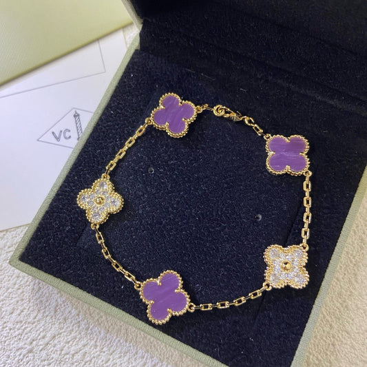[ELAN LUXE]CLOVER  5 MOTIFS  PURPLE VIOLET DIAMOND BRACELET