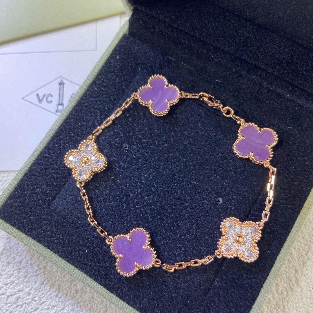 [ELAN LUXE]CLOVER  5 MOTIFS  PURPLE VIOLET DIAMOND BRACELET