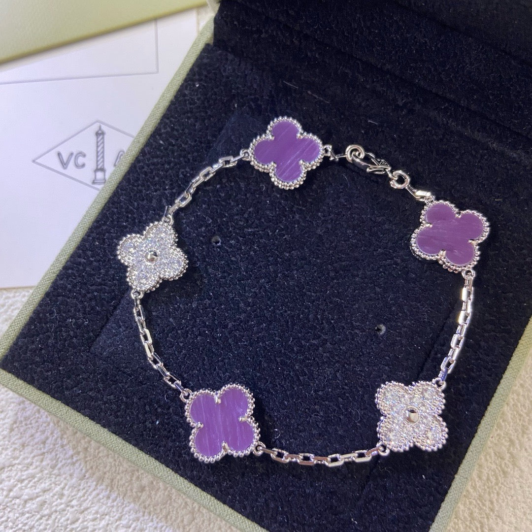 [ELAN LUXE]CLOVER  5 MOTIFS  PURPLE VIOLET DIAMOND BRACELET