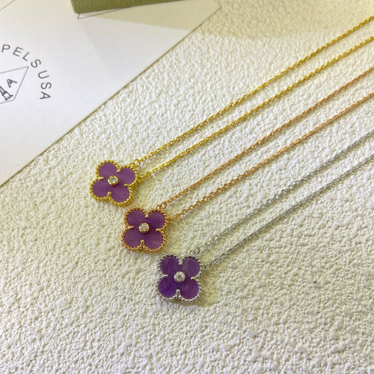 [ELAN LUXE]CLOVER 15MM DIAMOND  PURPLE VIOLET NECKLACE