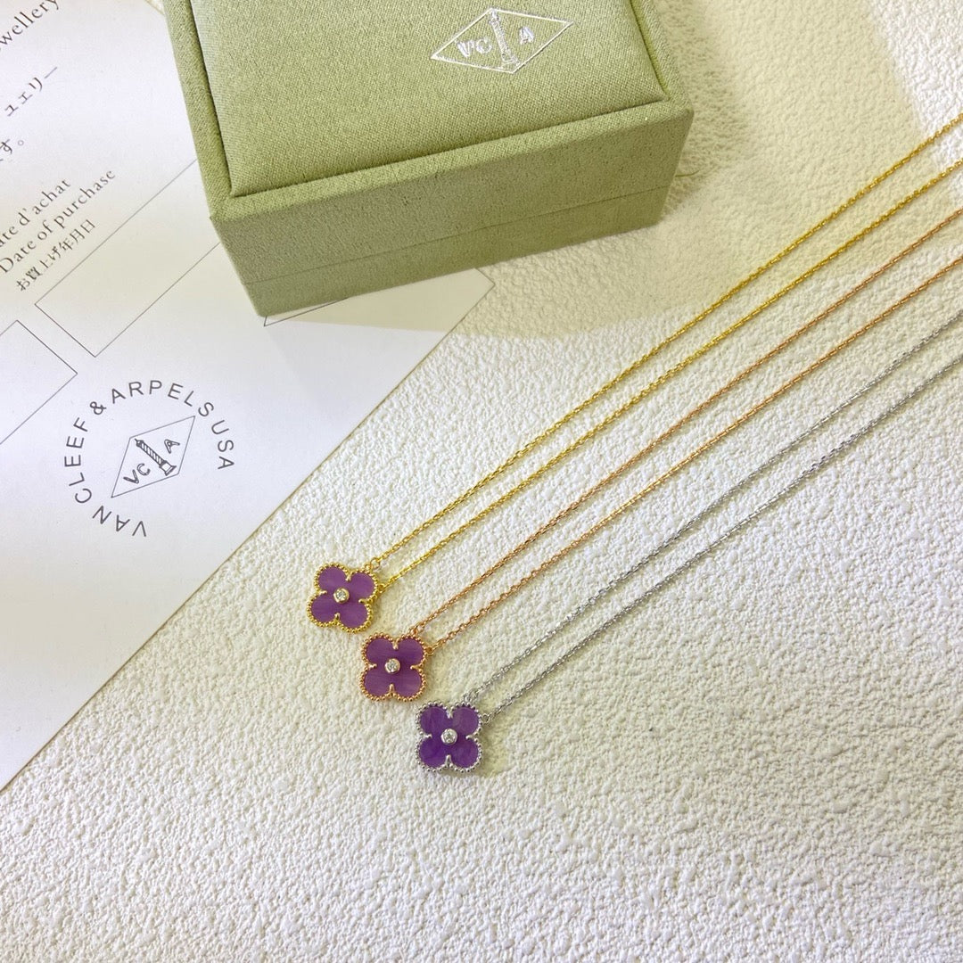 [ELAN LUXE]CLOVER 15MM DIAMOND  PURPLE VIOLET NECKLACE