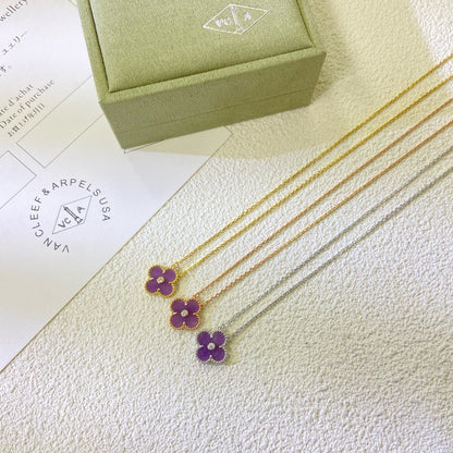 [ELAN LUXE]CLOVER 15MM DIAMOND  PURPLE VIOLET NECKLACE