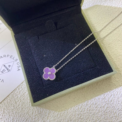 [ELAN LUXE]CLOVER 15MM DIAMOND  PURPLE VIOLET NECKLACE