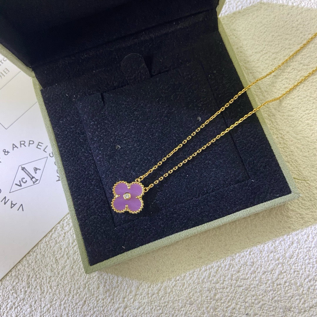 [ELAN LUXE]CLOVER 15MM DIAMOND  PURPLE VIOLET NECKLACE