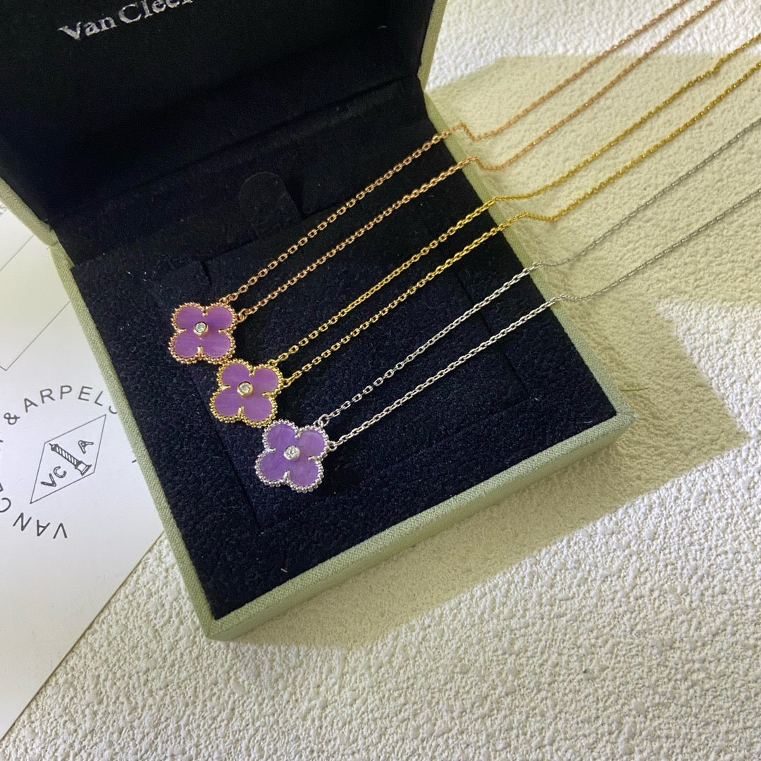 [ELAN LUXE]CLOVER 15MM DIAMOND  PURPLE VIOLET NECKLACE