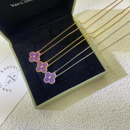 [ELAN LUXE]CLOVER 15MM DIAMOND  PURPLE VIOLET NECKLACE