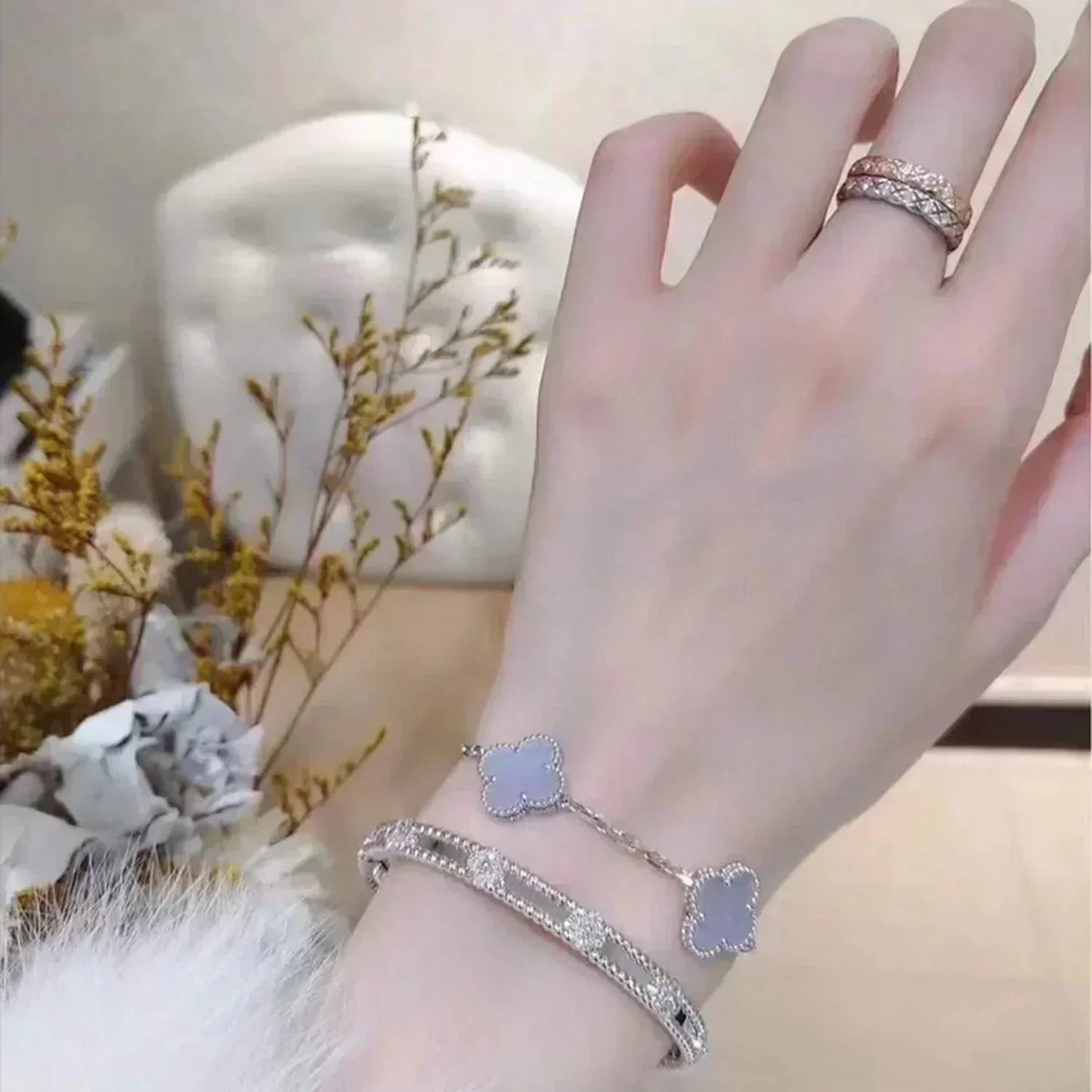 [ELAN LUXE]CLOVER  5 MOTIF PURPLE CHALCEDONY BRACELET SILVER