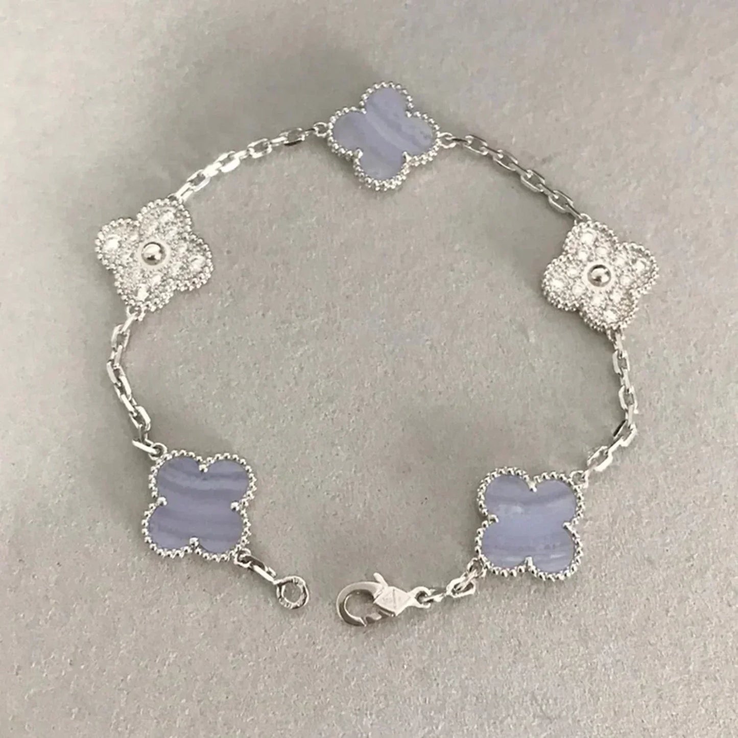[ELAN LUXE]CLOVER  5 MOTIF DIAMOND PURPLE CHALCEDONY BRACELET SILVER