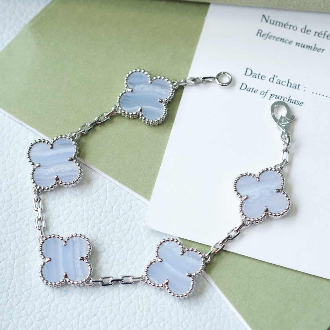 [ELAN LUXE]CLOVER  5 MOTIF PURPLE CHALCEDONY BRACELET SILVER