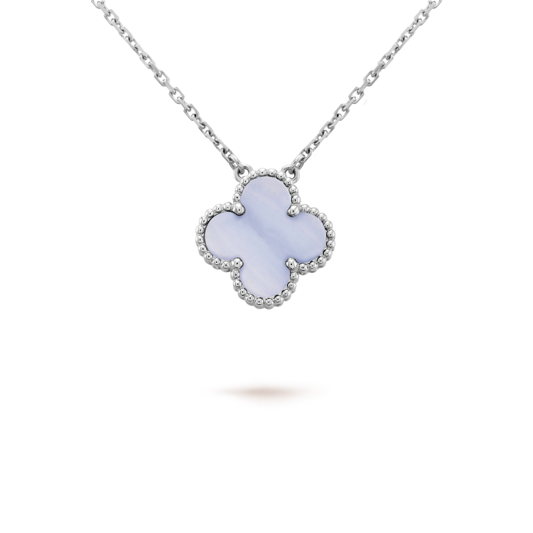 [ELAN LUXE]CLOVER 15MM BLUE CHALCEDONY NECKLACE SILVER