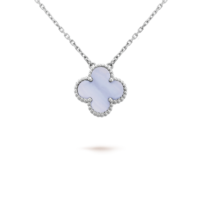 [ELAN LUXE]CLOVER 15MM BLUE CHALCEDONY NECKLACE SILVER
