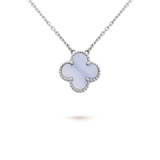[ELAN LUXE]CLOVER 15MM BLUE CHALCEDONY NECKLACE SILVER