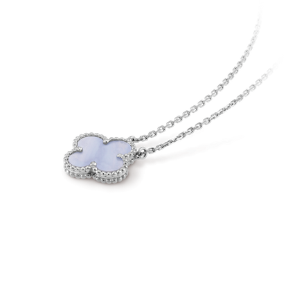 [ELAN LUXE]CLOVER 15MM BLUE CHALCEDONY NECKLACE SILVER