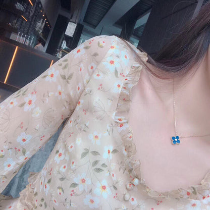 [ELAN LUXE]CLOVER 15MM DIAMOND AND BLUE AGATE NECKLACE