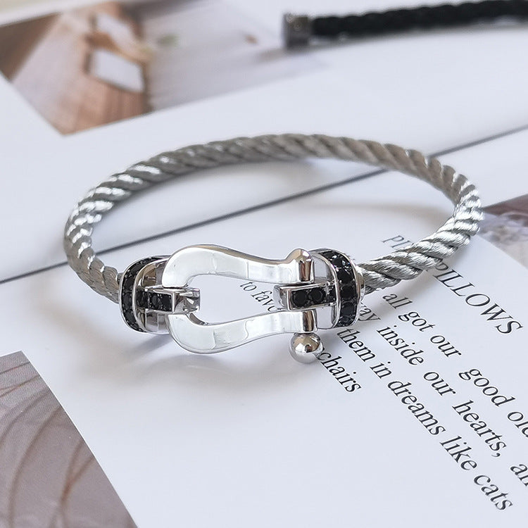 [ELAN LUXE]FORCE LARGE HORSESHOE BLACK DIAMOND BRACELET SILVER