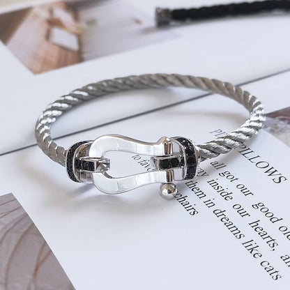 [ELAN LUXE]FORCE LARGE HORSESHOE BLACK DIAMOND BRACELET SILVER