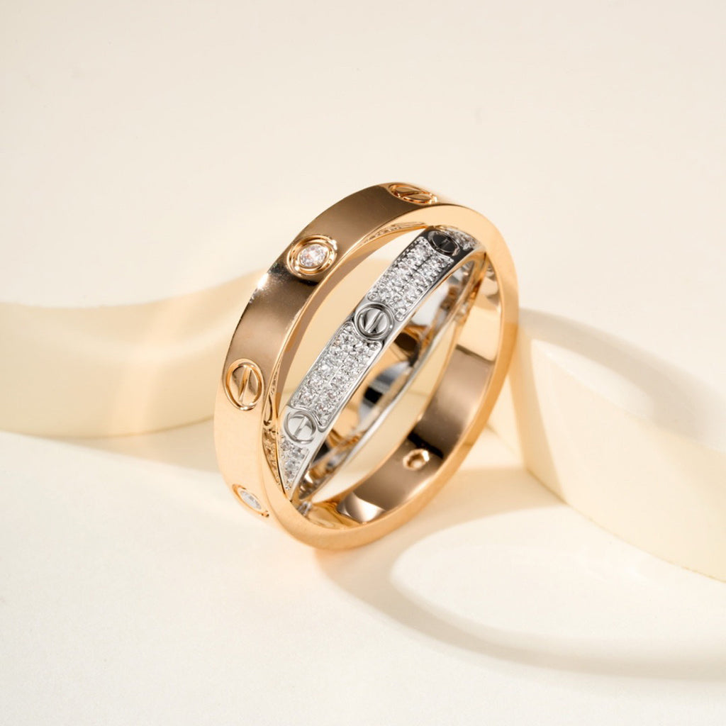 [ELAN LUXE]LOVE PINK GOLD SILVER DIAMOND DOUBLE RING