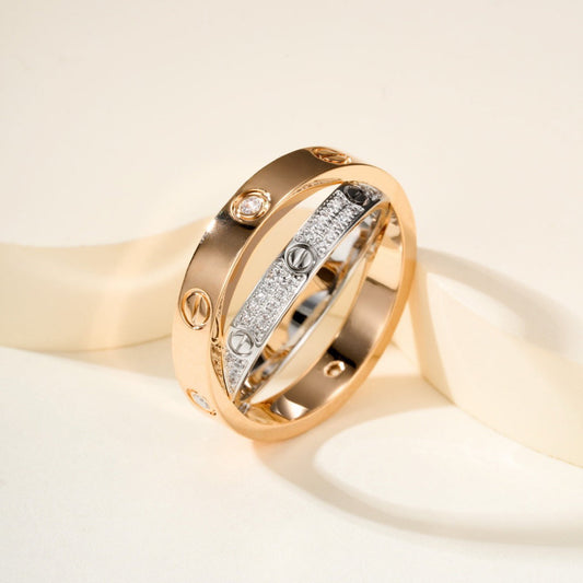 [ELAN LUXE]LOVE PINK GOLD SILVER DIAMOND DOUBLE RING